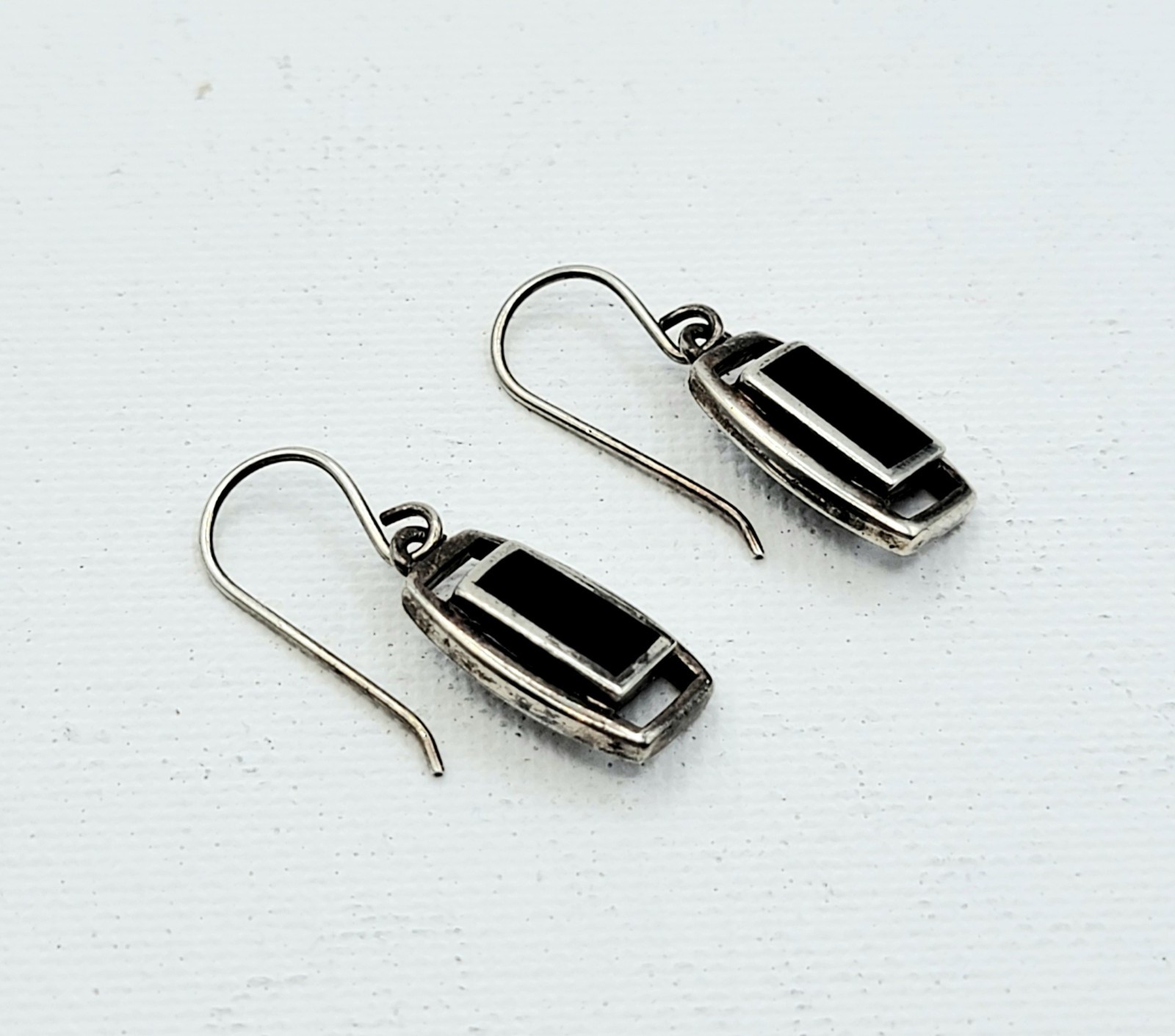 Sterling Silver Black Onyx Rectangular Dangle Dro… - image 6