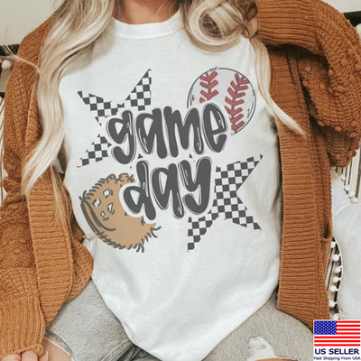 Game Day Mom Baseball Shirt Checkered Star Tee Cute Sports Mom Gift