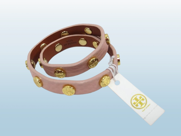 TORY BURCH PINK DOUBLE WRAP LEATHER GOLD TONE BRASS LOGO  display picture 1