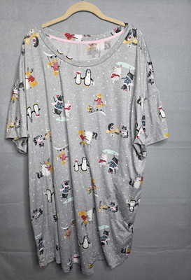 2X - 3X Secret Treasures Dorm Sleepshirt Women's Plus Size Wildlife Animals Gray