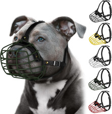 Pitbull Dog Muzzle Metal Mask Amstaff Secure Wire Basket Adjustable Durable Leat