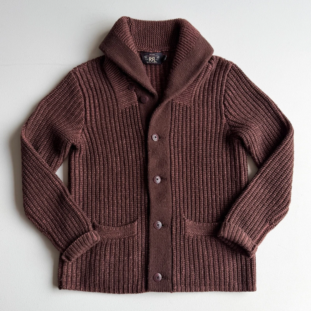 90s RRL wool×cashmere knit shirt BLK 三ツ星 Vintage Ralph Lauren