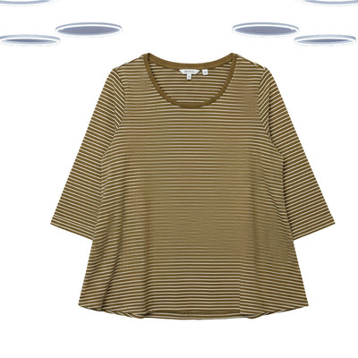 Ex Fat Face Top - Striped Scoop Neck Quarter Sleeve Brown Mix Size 12