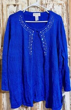 Alfred Dunner Embellished 3/4 Sleeve 2 Fer Sweater Set - Cobalt - 3X 24W-26W 