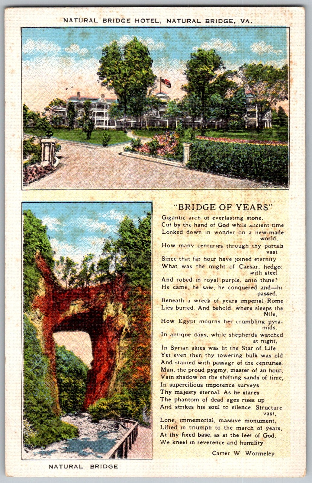 Vtg Linen Postcard Hotel Natural Bridge, VA 1930s