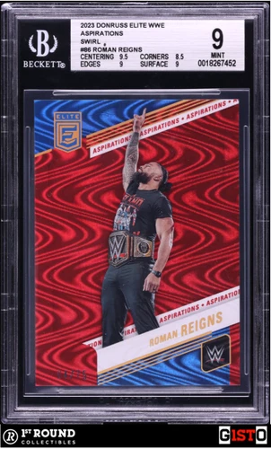 POP 1: Roman Reigns BGS 9: 2023 Donruss Elite WWE Aspirations Swirl Gisto /75