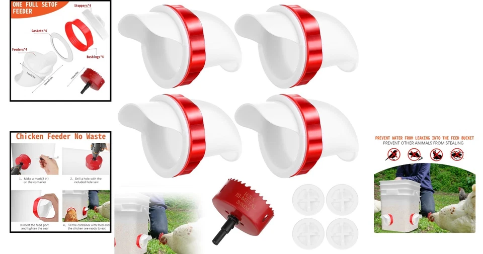 Hühnerfutterautomat Wetterfest Kein Abfall Futterspender 4 Stück - Bild 2 von 4