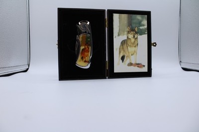 collectors lock back wolf pocket knife in wooden case