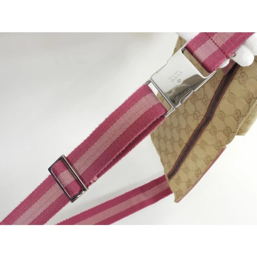 Gucci GG Supreme Cotton Brown Pink Leather Waist Bag for Women