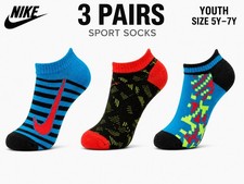 Nike Youth No Show Socks 3 Pairs Size 5Y-7Y Performance Cotton Cushioned Multico