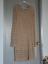 Fashion Nova Women's Crochet Open Back Midi Dress Beige/Cream Lined, Size 2X