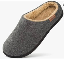 Men's Fuzzy Slip-on Slippers Warm Comfy Memory Foam Non-slip Indoor GREY UK 8-9