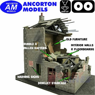 RUINED HOUSE mit Innenraum Laser Cut Kit OO Stärke 1:76 Ancorton Modelle OOFH2