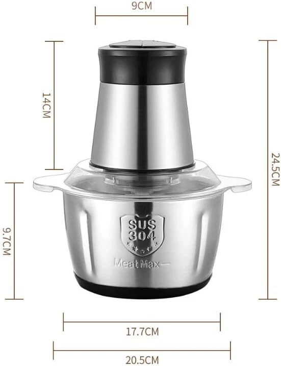 Procesador de Alimentos 300W Potente Molinillo de Carne 3L Tazón de Acero Inoxidable 2 Modos de Velocidad Foto 2 de 4