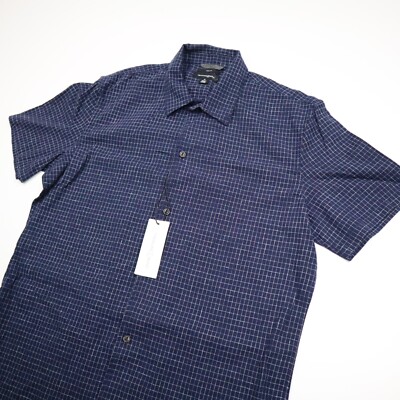 Treasure & Bond Shirt Mens Medium Blue Short Sleeve Check Pattern Trim Fit NEW