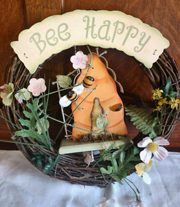 Grapevine Decorative Wreath 13" Bees "Bee Happy" Beehive Spring Summer