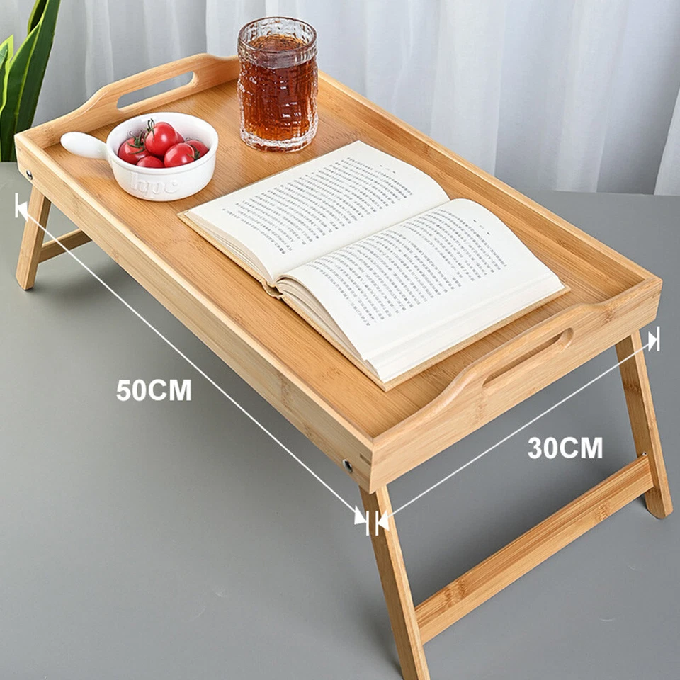 US STOCK Bamboo Bed Tray w/Folding Legs Rest Serving Tray Breakfast Laptop Table - Image 3 of 4