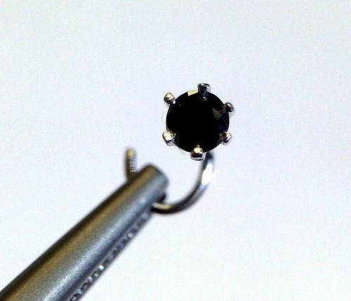Real 14K White Gold Sparkling Natural Black Diamond 0.10CT Nose Piercing Stud - Picture 3 of 8