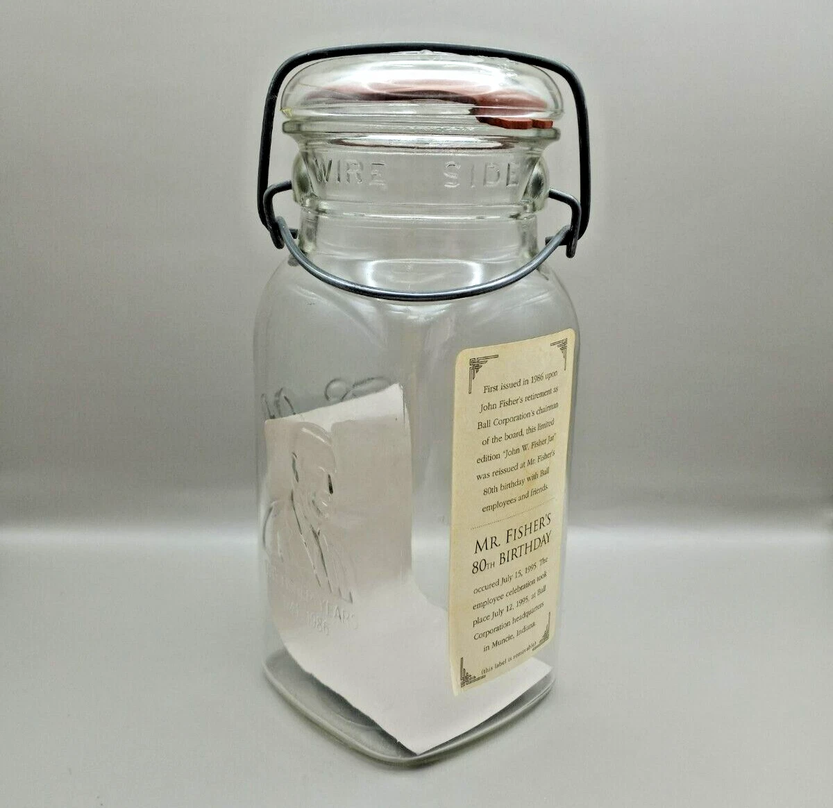 NEW Vintage 1995 Limited Edition Ball Ideal Wire Side Fisher 80th Birthday Jar
