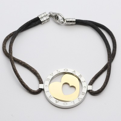 BVLGARI Tondo Herz Armband K18 SS schwarz Schnur echt GEBRAUCHT 