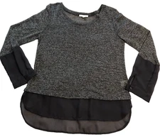 Pleione Womens Top Size M Gray Regular Fit Round Neck Long Sleeve Hi-Low Hem