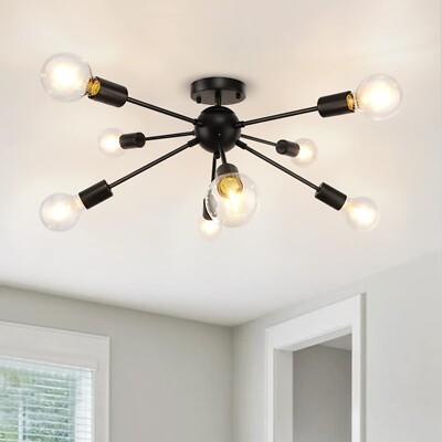 LynPon Black Ceiling Light Fixture, 8 Lights Semi Flush Mount Ceiling Lights ...