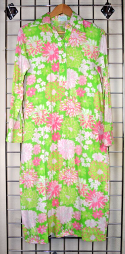 Lilly Pulitzer Dress VTG 60s 70s Bright Green Pink Blossoms Super Soft S/M - Afbeelding 1 van 13