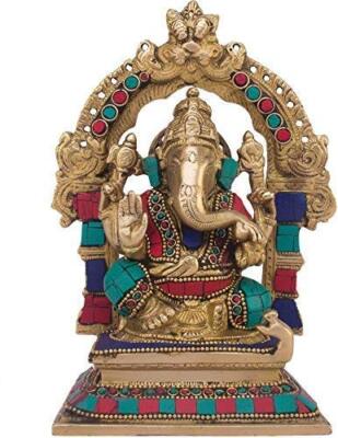 Brass Ganesha Bhagwan Murti Sitting On Singhasan Ganesh Ganpati 7 In FREE GIFT