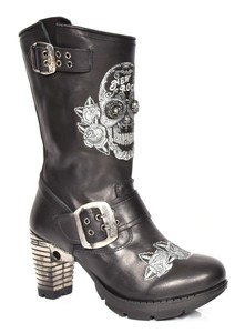 black leather calf length boots
