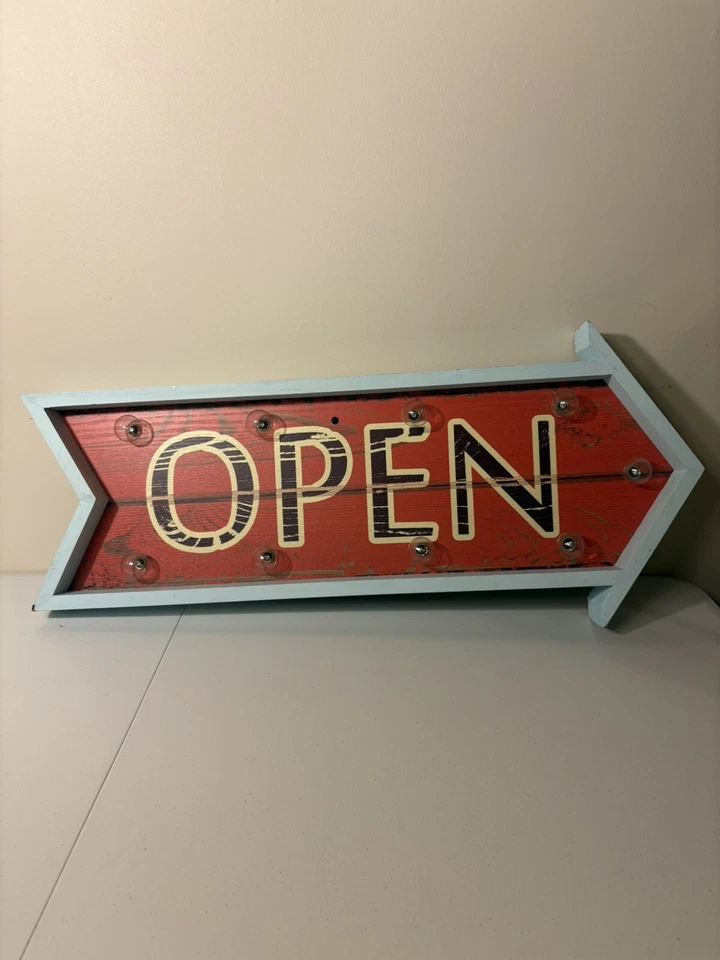 Rustic Look Battery Operated Open Sign w/Pointed Arrow & Lights & Remote Control - Image 4 of 4