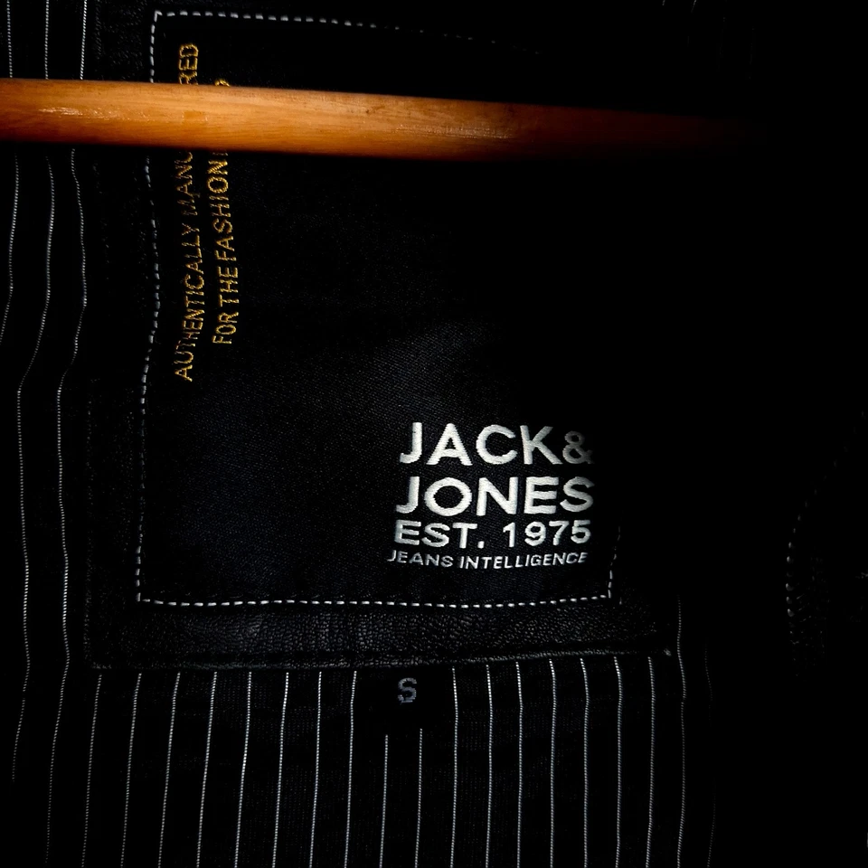 Chaqueta de cuero para hombre JACK & JONES talla S negra cremallera completa dobladillo acanalado Foto 4 de 4