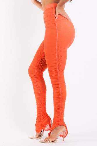 Women's Casual Solid Ruched Mesh Sexy Leggings Elastic Waist Home Daily Comfy - Picture 44 of 58