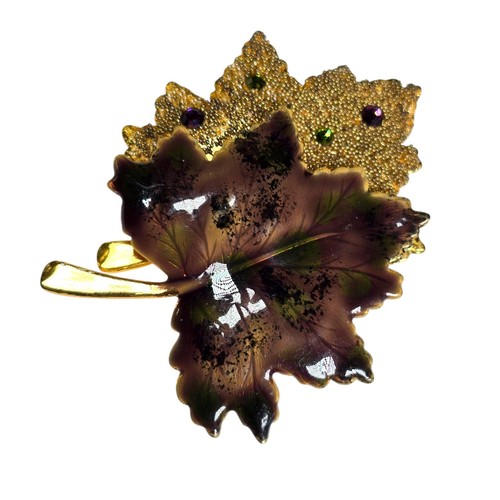 Vintage Maple Leaf Brooch Fall Enamel Gold Tone Rhinestone Autumn Statement Pin - Picture 3 of 8