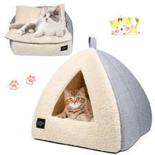 2-in-1 Medium Cozy Cat Bed with Removable Cushion   Soft  Washable Silver Gray
