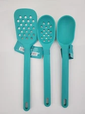 3pc Teal Silicone Kitchen Utensils Set - Spatula Turner Spoon - Cook With Color