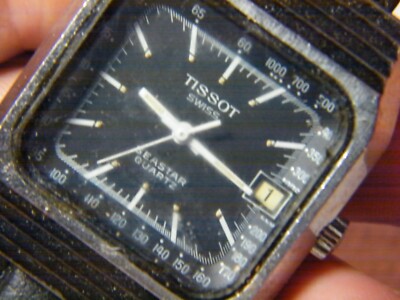 Tissot 'Seastar' Quartz Black faced Man's Square Wristwatch