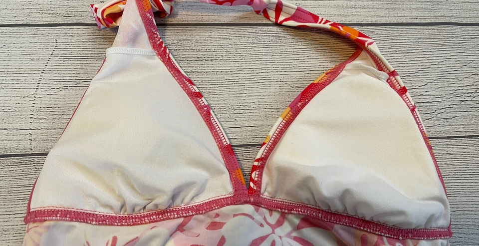 Tommy Hilfiger Rosa Años 60 70 Floral Halter Tankini Natación Top Profundo Cuello en V Nuevo Pequeño Foto 4 de 4