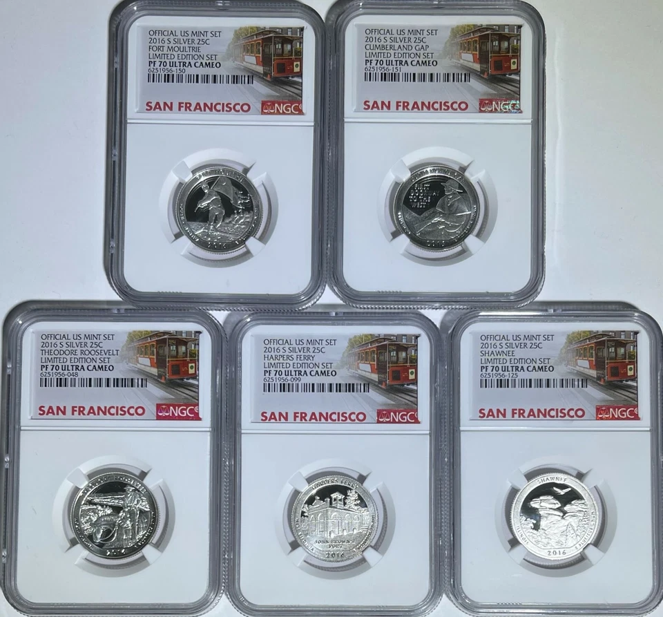 2016 S NGC PF70 Ultra Cameo Limited Edition Silver Quarter 5 Coin Set Trolley Lb - Image 3 of 3