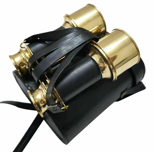 Nautical Marine Brass Leather Ship Pirates Binocular With Leather Case Gift - Picture 5 of 9