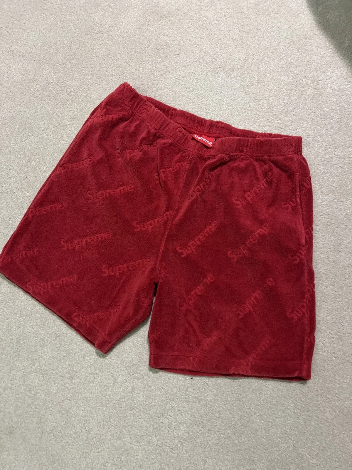 Short Supreme Terry SS20 taille L petit short rouge jacquard logo AOP