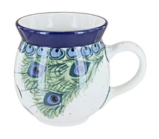 Blue Rose Polish Pottery Peacock Feather Bubble Mug