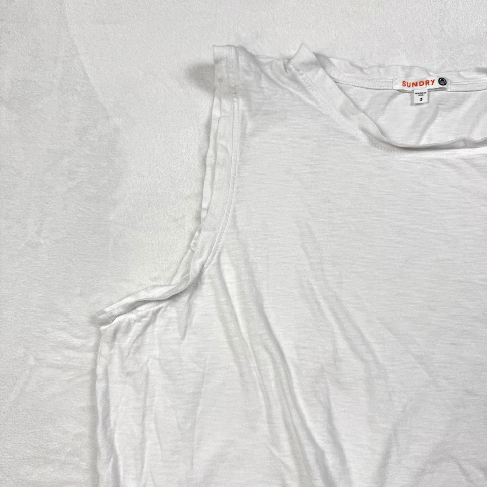 Sundry Tank Top 3 White Pima Cotton Lightweight Crop Heather Soft Muscle Stretch - Image 3 of 4