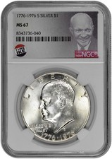 1976 S $1 Silver Eisenhower Dollar NGC MS 67 with Exclusive Label and New Holder