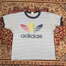 Vintage 80's Adidas Trefoil Rainbow Thin T Shirt Size Large
