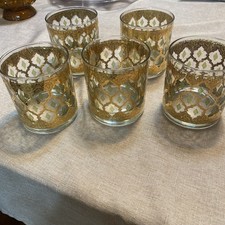 MCM Culver Valencia 22 kt Gold & Green Diamond (5)Old Fashioned Glasses 3 1/2?
