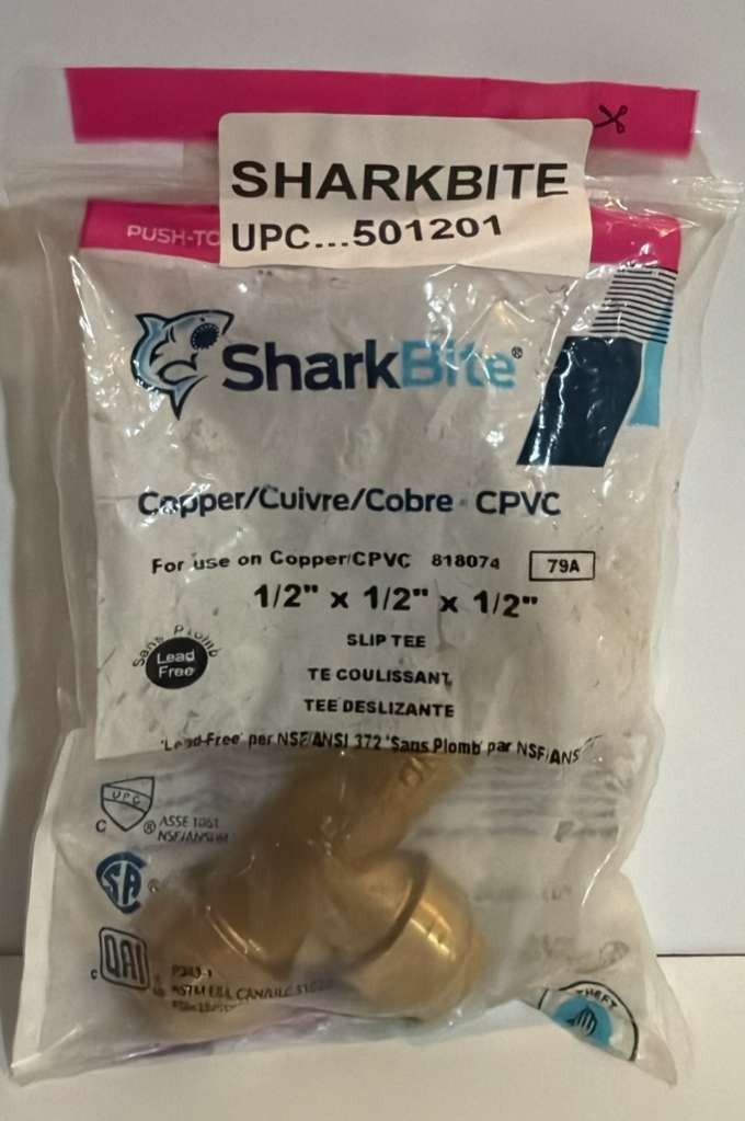 SharkBite 1/2 Inch Slip Tee, Push to Connect Brass Plumbing Fitting U3362LF