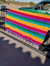 Vintage Mexican Saltillo Serape Blanket Southwest Vibrant 53" x 77" Fine Weave