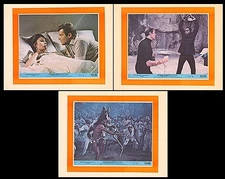 Vintage Movie Lobby Cards 3pc 8x10 Color Stills Orange Border 12x8in Metal Sign