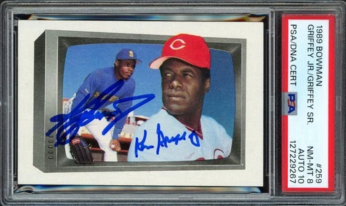 Ken Griffey Jr. & Sr. Signed 1989 Bowman RC 259 PSA 8 Auto GM 10 PSA/DNA