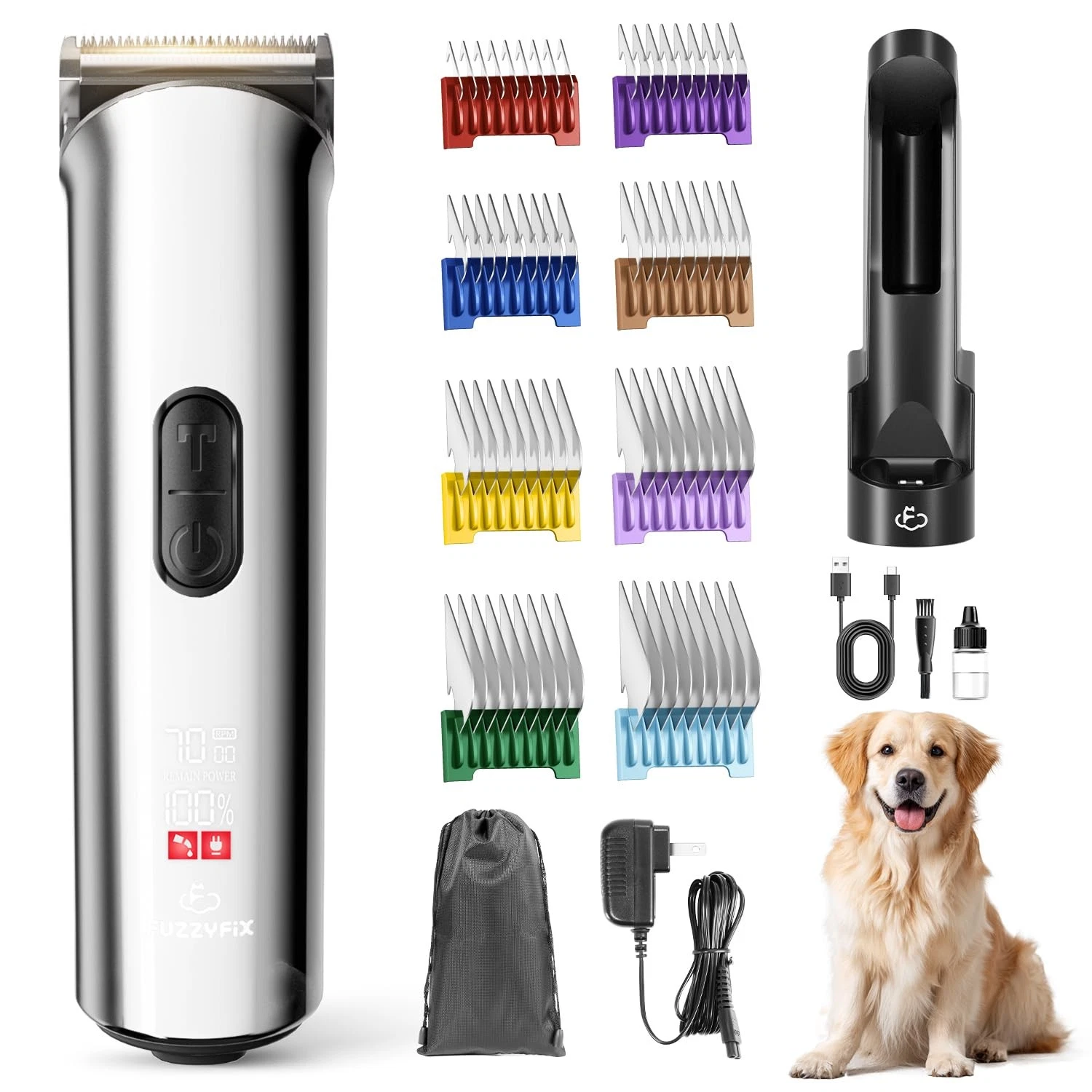 Professional Dog Grooming Clippers with Charging Dock, 5-in-1 Adjustable Blad...